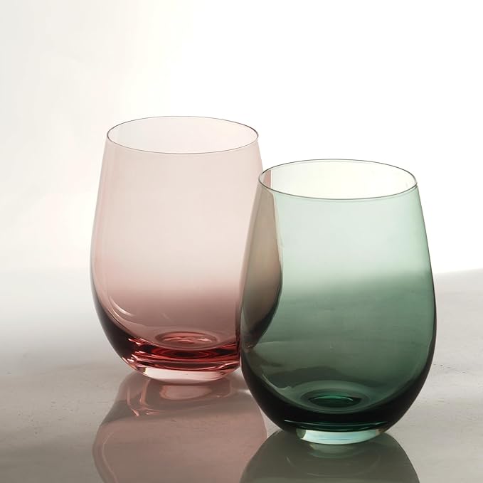 Colored Stemless Wine Glasses for Red or White Wine (Set of 4), 18-Ounces, Large Wine Glasses for Cabernet, Pinot Noir, Burgundy, Bordeaux (4color)