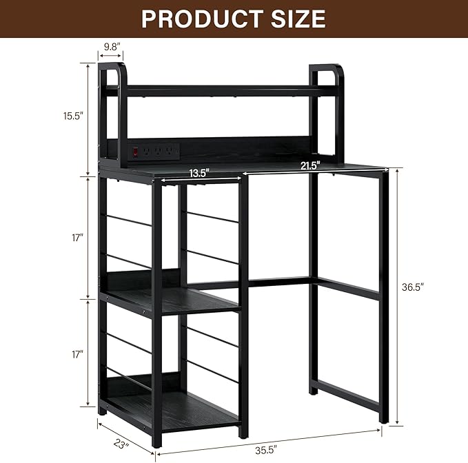 TC-HOMENY Mini Fridge Stand with Storage, 4-Tier Coffee Bar with Mini Fridge Space, Bakers Rack with Outlet, Mini Fridge and Microwave Stand, Mini fridge shelf for Kitchen, Dorm, Office, Black