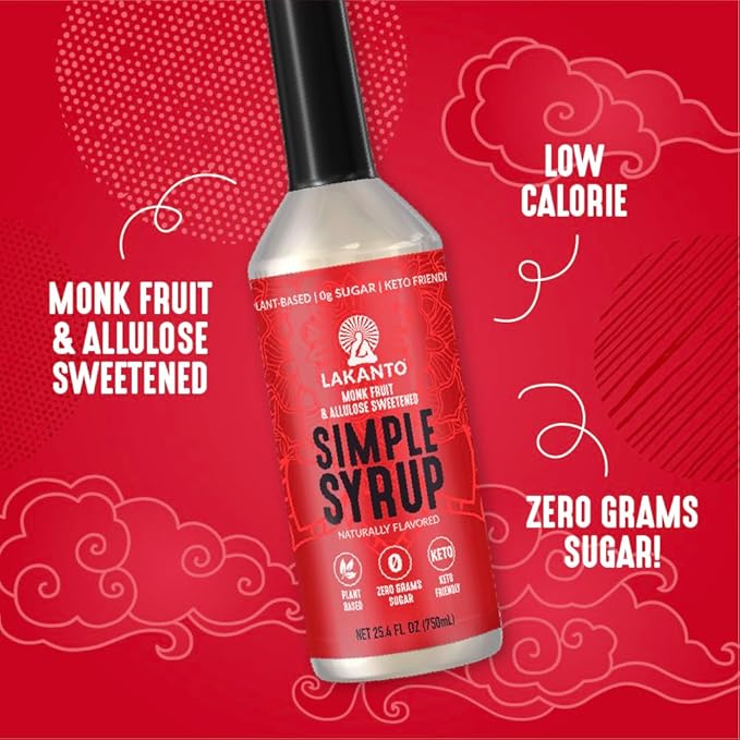 Lakanto Simple Flavoring Syrup - Monk Fruit Sweetener with Allulose, Perfect for Coffee, Tea, Cocktails, Snow Cones, Sodas, Other Drinks, Keto, Vegan (Original - 25.4 fl oz)