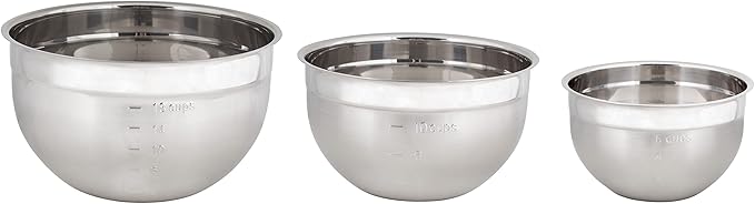 KitchenGrips Stainless Steel Mixing Bowl 3piece/Set 1.5, 3, 5 Quart