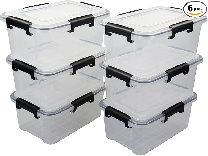 6-Pack 10 L Clear Plastic Storage Box with Lid, Airtight Pet Food Storage Containers
