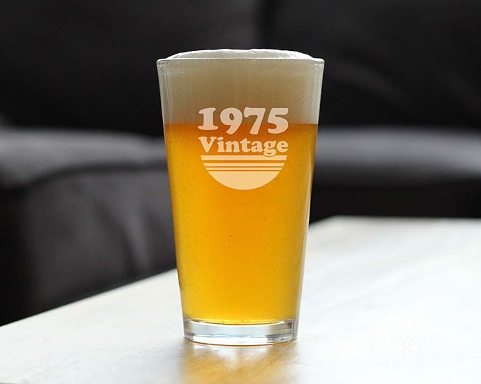 Vintage 1975 Pint Glass for Beer - 50th Birthday Gifts for Men or Women Turning 50 - Fun Bday Party Decor - 16 oz