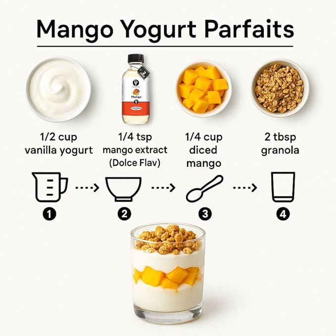 Dolce Flav Natural Mango Extract – 8 Ounce Water-Soluble Kosher, Sugar-Free, Concentrated Tropical Mango Flavoring for Baking, Smoothies & Candy