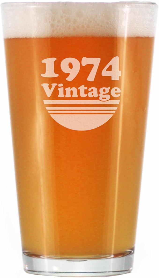 Vintage 1974 Pint Glass for Beer - 51st Birthday Gifts for Men or Women Turning 51 - Fun Bday Party Decor - 16 oz