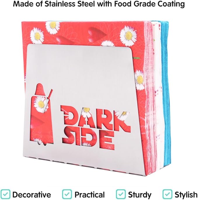 SILVER Dark Side Light Side Premium Stainless Steel Napkin Holder Stand for home kitchen dinner table theme party RV camper restaurant