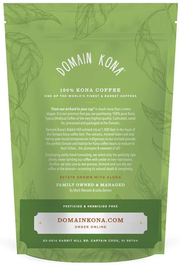 100% Kona Coffee PEABERRY – GROUND, Almost Dark roast, Single estate gourmet coffee, 8 ounces, ships direct from Domain Kona Coffee, farm fresh
