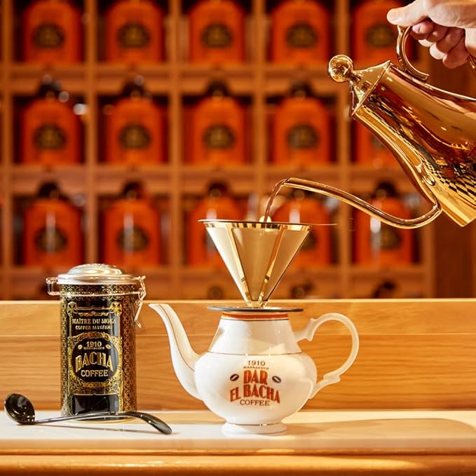 Bacha Coffee | Yellow Leopard Fine Blended Coffee, Autograph Collection, 100% Arabica Specialty Coffee, Ground Beans, Medium Roast, 250g & Bacha Coffee | 100% Natural Wood Fibre Paper Filters, Large