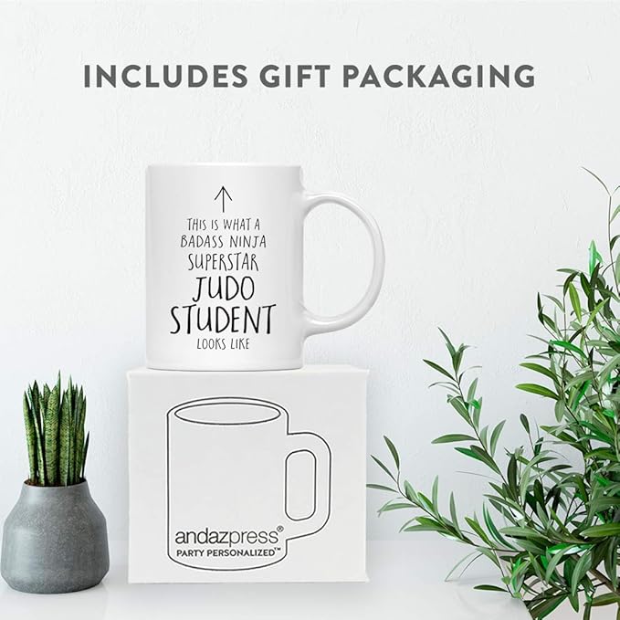 Andaz Press Funny 11oz. Ceramic Coffee Tea Mug Gift, This is What a Badass Ninja Superstar Judo Student Looks Like, 1-Pack