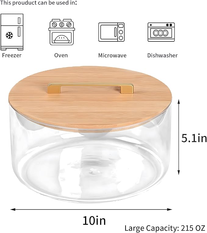 10 inch Large Salad Bowl, Trifle Bowl Glass with Sealed Lid, Versatile Mixing and Serving Bowl for Laying Ice Cream,Cake,Cupcake,Salad,Fruit,Baking,Dessert and Party Diy, Microwave Safe