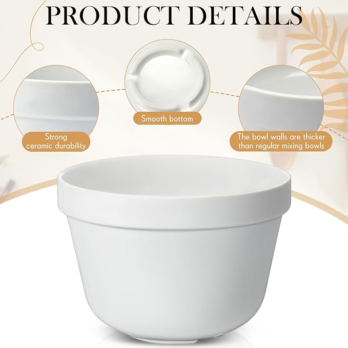 4 Pieces Ceramic 0.65 Qt Pudding Basins White 8 Inch Christmas Pudding Mold Bowls for Steaming Ovenproof Durable and Sturdy Porcelain Steamed Plum Puddings Bowl Basin, Easy to Clean