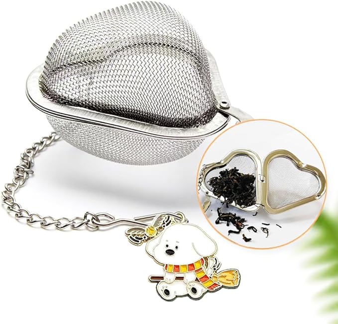 Cute Dog Pendant Tea Infuser, 2pcs loose tea strainer, tea ball infuser, Heart shaped stainless steel tea ball Make tea drinking fun(Reading + Mop Puppy)