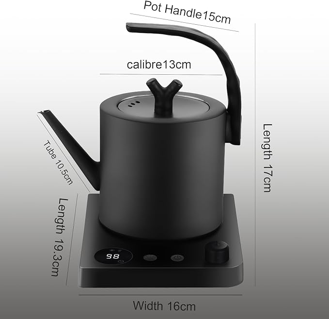 1.0L Gooseneck Electric Kettle with Temperature Control, 304 Stainless Steel Tea Kettle, Auto Shut-Off & 360° Smart Base, 800W Fast Boiling BPA-Free, Matte Black for Home/Office/Coffee/Tea