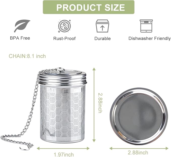 Tea Infuser Tea Strainer for Loose Tea, Stainless Steel Tea Ball with Chain Hook and Drip Tray, Extra Fine Mesh Tea Filter for Brew Tea, Spices & Seasonings (1Pack，1.96in）