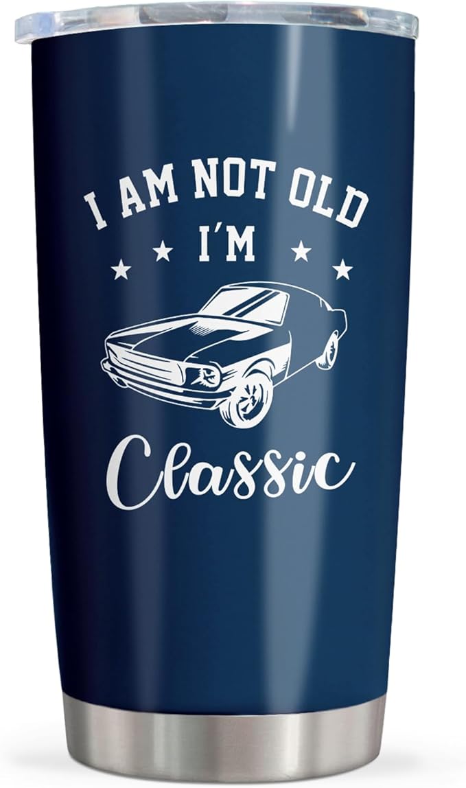Birthday Gifts for Men/Him, Gifts for Dad Grandpa Husband Coffee Tumbler Cup Mug Stainless Steel 20oz 1PC, Birthday Gag Funny Unique Presents for Men, I'm Not Old I'm Classic