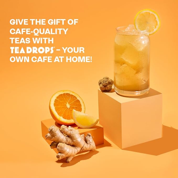 Tea Drops Citrus Ginger Tea | Dissolvable Bagless Loose Leaf | Wellness Boosting, Calming, Caffeine-Free, Naturally Sweetened Organic | Iced or Hot | Gift Set 2 Pack - 20 Servings