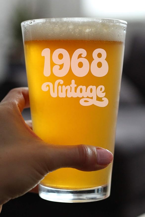 Vintage 1968 Pint Glass for Beer - 57th Birthday Gifts for Men or Women Turning 57 - Fun Bday Party Decor - 16 oz