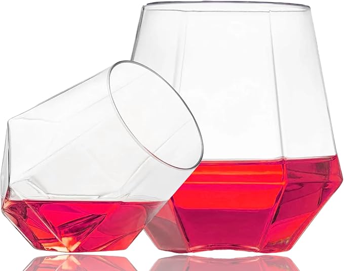 Oojami 40 count Diamond Unbreakable Stemless Plastic Wine Champagne Whiskey Glasses Elegant Durable Disposable Indoor Outdoor Ideal for Home, Office, Bars, Wedding, 12 Ounce Cups (Clear)