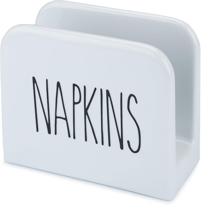 Heartland Home Porcelain White Napkin Holder. Large Napkin Dispenser for Cocktail or Luncheon Napkins. Vertical Napkin Holders for Kitchen, Tables and Outdoor. Farmhouse White and Black Servilletero