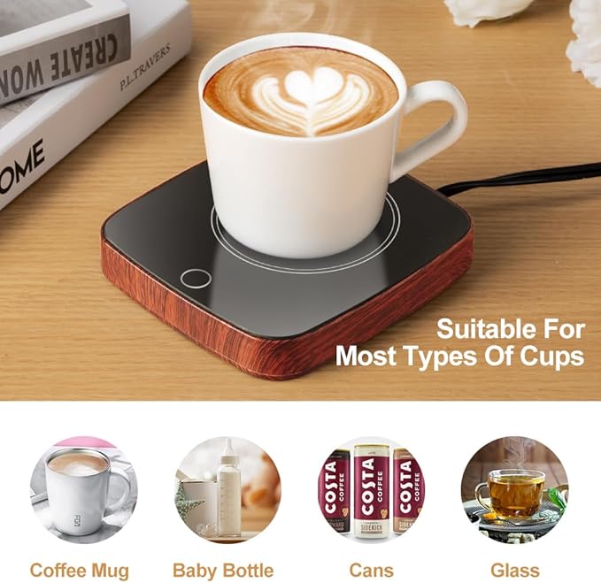 Coffee Mug Warmer Waterproof Smart Cup Warmer with 3 Temperature Setting for Warming & Heating Coffee, Beverage, Milk, Tea and Hot Chocolate (Black Walnut)