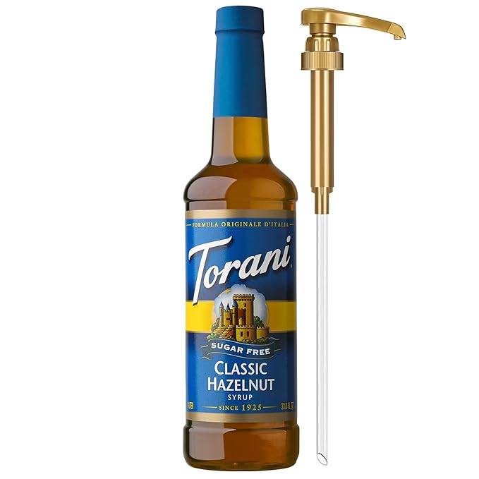 Torani Sugar Free Coffee Syrup, Classic Hazelnut Flavoring for Drinks, Zero Calorie, Pump Included, 25.4 Fl Oz