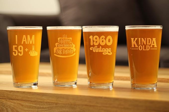 Vintage 1960 Pint Glass for Beer - 65th Birthday Gifts for Men or Women Turning 65 - Fun Bday Party Decor - 16 oz