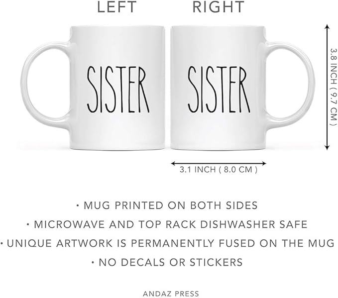Andaz Press Simple Rustic Farmhouse Kitchen Decor 11oz. Ceramic Coffee Tea Mug Gift, Sister, 1-Pack, Birthday Christmas Gift Ideas for Family, Friends