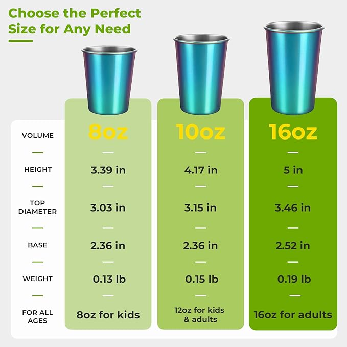 4 Pack 16oz Stainless Steel Cups, Stainless Steel Rainbow Electroplating Beer Pint Cups, Stainless Steel Tumbler for Home & Outdoor Activities, Stackable Drinking Glasses, Reusable, BPA Free