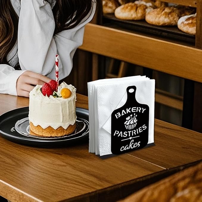 Cutting Board Decorative Black Metal Napkin Holder for Table, 5.3" x 3.4" x 1.9" Bakery Cakes Standing Napkin Holder for Home Kitchen Restaurant Picnic Party Coffee Bar Dining Room