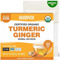 HANDPICK, Organic Turmeric Ginger Tea (100 Tea Bags) | Indian Origin | Caffeine Free, Gluten Free, Non-GMO | Savory & Spicy I Ecofriendly round tea bags