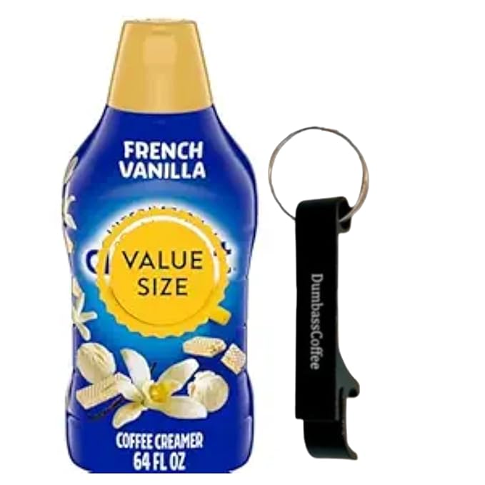 Dumbass Coffee International-Delight Liquid Coffee Creamer, 64 fl oz Bottle of Creamy Smooth Delightful Coffee Creamer and Bottle Opener Keychain (French Vanilla) Keychain