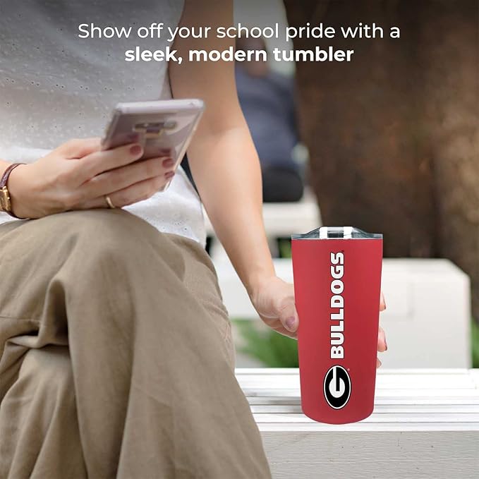 Campus Colors NCAA Stainless Steel Tumbler perfect for Gameday - 18 oz - Double Walled - Keeps Drinks Perfectly Insulated (Georgia Bulldogs - Red)