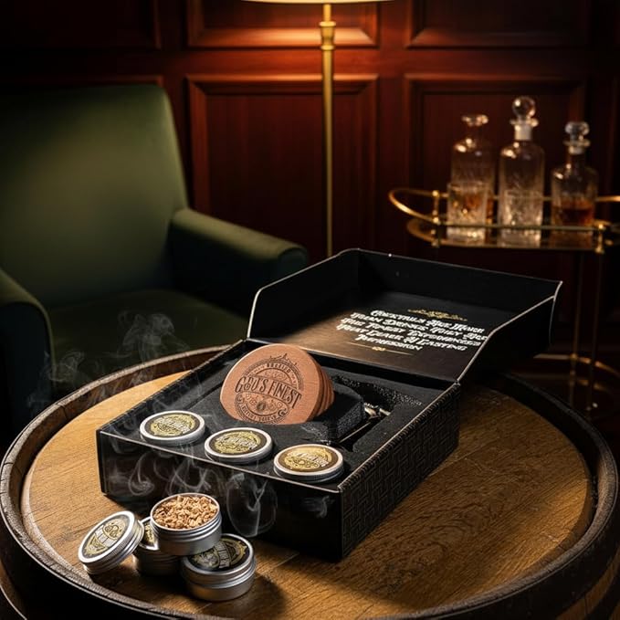 Whiskey Smoker Kit | Cocktail Smoker Kit| Bourbon Smoker Kit| Old Fashioned Smoker Kit with 3-Flame Torch, 6 Wood Chips & Gift Box for Smoking Drinks| Whiskey Gift for Men (No Butane Incl.)