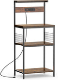 Sweetcrispy Kitchen Bakers Rack with Power Outlet, Coffee Bar Table 4 Tiers, Microwave Oven Stand Station, Adjustable Storage Shelf Freestanding Appliance Organizer - 24 Inch, Rustic Brown