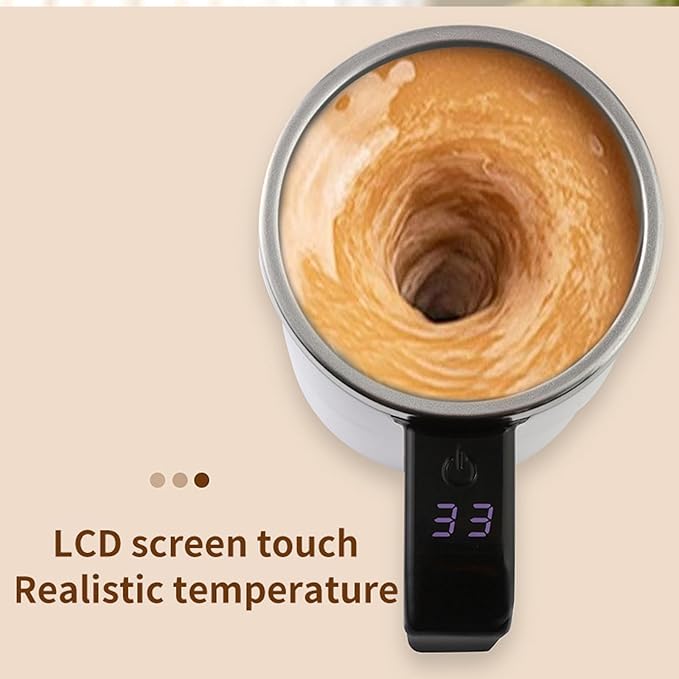2026 New 13 oz Electric Coffee Mug with a Built-in LCD Thermometer, Electric Coffee Mug with Thermometer,Rechargeable Self Stirring Mug, Innovative Coffee Accessory for Coffees, Milk, Cocoa (Black)