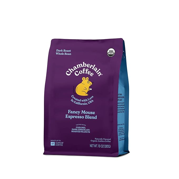 Chamberlain Coffee Fancy Mouse Espresso Blend - Extra Bold, Dark Roast, Organic Coffee, Whole Bean, 10 oz