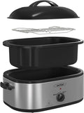 Sunvivi 18-Quart Roaster Oven with Self-Basting Lid, Electric Turkey Roaster Oven with Removable Pan and Rack, Stainless Steel, Sliver