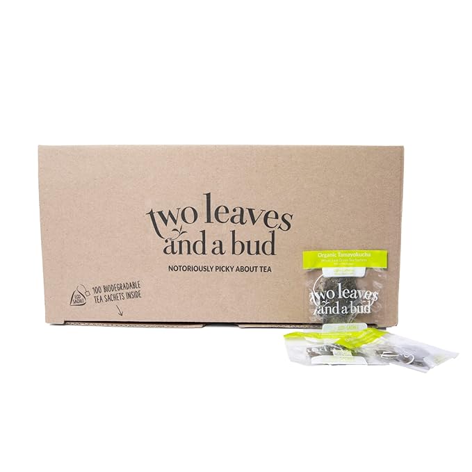 Two Leaves and a Bud Organic Tamayokucha Tea Bags, Whole Leaf Tea in Compostable Sachets, Japanese Green Tea, Light Flavor, 100 Count (Pack of 1)