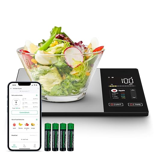 Smart Nutrition Food Scale with App Sync, Tracks 23 Nutrients (Calories Carbs Protein Fat), Digital Kitchen Scale for Weight Loss & Meal Prep, with High-Definition Touch Color Display Screen