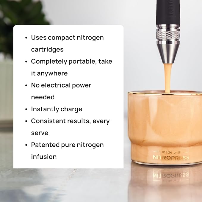 Original NitroPress - Nitro Cold Brew Coffee Maker | Portable Nitrogen Infuser for Smooth Nitro Drinks, Cold Brew, Cocktails & Tea at Home or On the Go | Uses N2 Cartridges | Stainless Steel Design