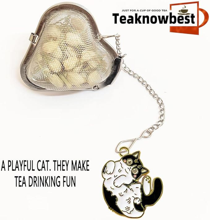 2Pack Ragdoll cat Tea infuser, loose tea strainer, Heart shaped tea ball + cute animal pendant, reusable tea steeper makes afternoon tea meaningful (Cat, 2PCS)