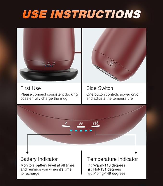 Self Heating Coffee Mug T2, 16oz Smart Heated Coffee Mug, 150 Min Battery Life - Hot up to 149℉ Temperature Control Coffee Mug Warmer, Gifts for Dad Mom (No APP)