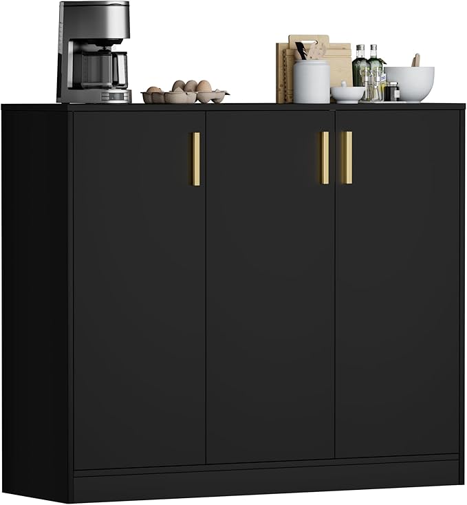 Cozy Castle Buffet Cabinet with Storage, Accent Storage Cabinet with Doors and Shelves, Wood Coffee Bar Sideboard Console Table for Kitchen Living Room Entryway Hallway, 35.4" Tall Black