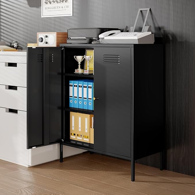 Metal Storage Cabinet, Metal Cabinets with Doors and Shelves, Storage Closet with high feet, Coffee Bar with Storage, Modern Accent Cabinets for Home,Office,Kitchen,Bathroom,Dining Room