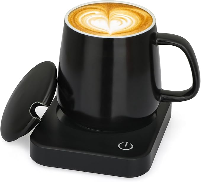 VOBAGA Coffee Mug Warmer Coffee Gift Set, Come with 15 oz Ceramic Mug (Black