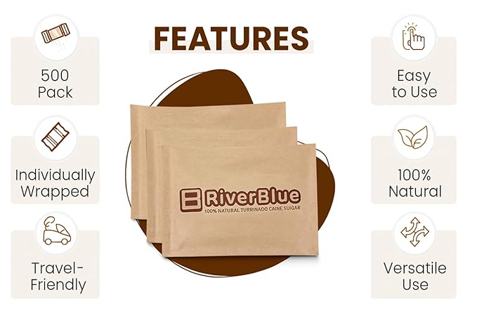 Sugar InThe Raw/Raw Natural Cane Brown Sugar Turbinado, 500 Count, Pack of 1, Natural Sweetener for Drinks and Baking Packets for Home, Office, Coffee, Bar, Gift,Restaurants, & Coffee Stations