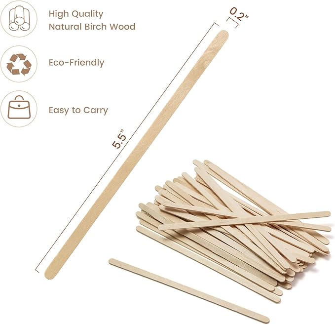 500 Wooden Coffee Stirrers - Biodegradable 5.5" Coffee Stirrers Wood, Coffee Mixer Stick, Disposable Coffee Stirs, Stirring Sticks - BPA free Round-End Birch Wooden Stir Sticks For Coffee Bar