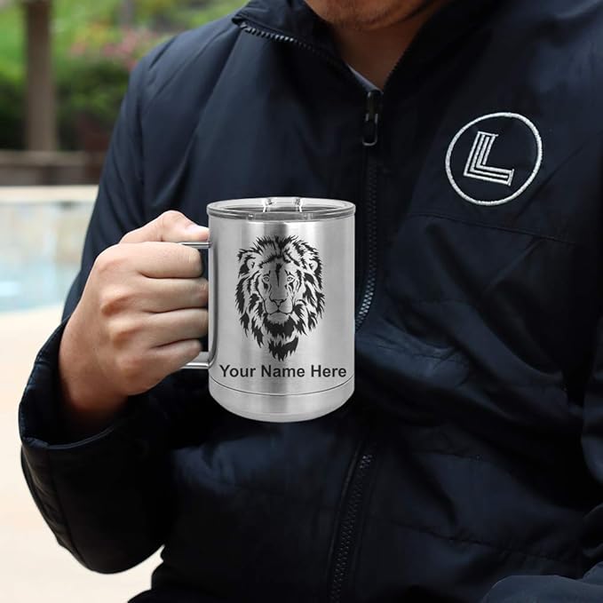 LaserGram 15oz Vacuum Insulated Coffee Mug, Tiki Statue, Personalized Engraving Included (Stainless Steel)