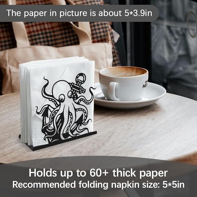 Octopus Decorative Black Metal Napkin Holder for Table, 5.3" x 4.9" x 1.9" Animal Ocean Theme Standing Napkin Holder for Home Kitchen Restaurant Picnic Party Coffee Bar Dining Room