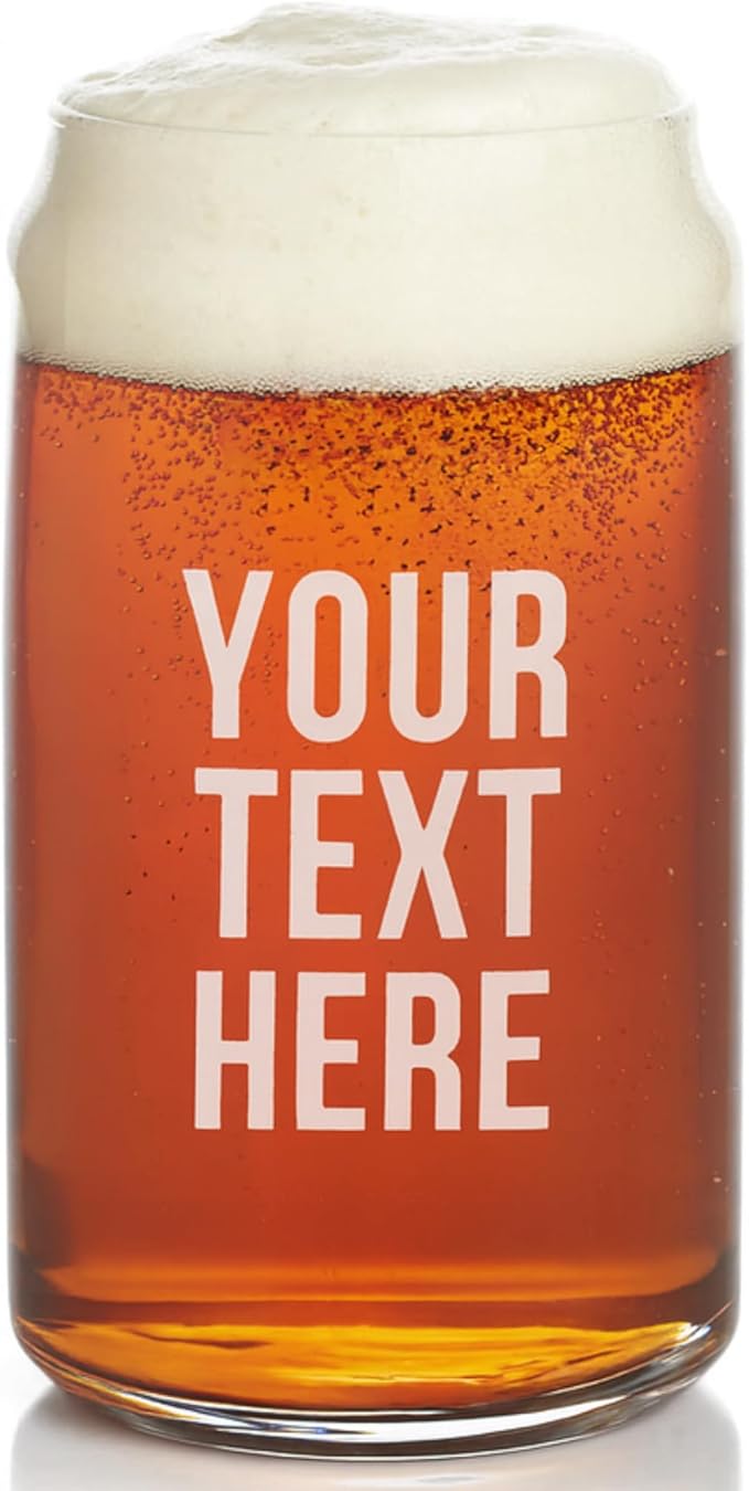 Gifts Inscribed Personalized Beer Can Glass 16 oz – Engraved Pint Glass Custom Text – Unique Gift for Men, Dad, Groomsmen, Weddings, Birthdays, Father’s Day