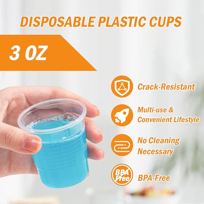 SIUQ 1500 Pack 3 oz Clear Plastic Cups, Disposable Bathroom Mouthwash Cups, Small Plastic Drinking Cup for Ice Tea, Tasting, Party, Picnic, BBQ, Travel and Event
